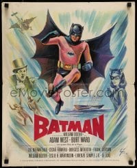6a614 BATMAN French 18x22 '66 DC Comics, great art of Adam West & Burt Ward w/villains!