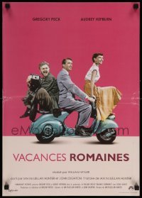 6a687 ROMAN HOLIDAY French 17x23 R13 Audrey Hepburn & Gregory Peck, Albert riding on Vespa!