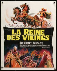 6a697 VIKING QUEEN French 18x22 '67 Don Murray, Grinsson art of Carita w/sword & chariot!