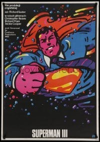 6a975 SUPERMAN III Polish 27x38 '85 different art of Christopher Reeve by Waldemar Swierzy!