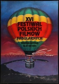 6a995 XVI FESTIWAL POLSKICH FILMOW FABULARNYCH Polish 26x38 '91 Kitowski art of hot air balloon!