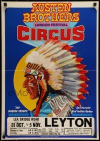 6b090 AUSTEN BROTHERS LONDON FESTIVAL CIRCUS 18x25 English circus poster '70s Native American!