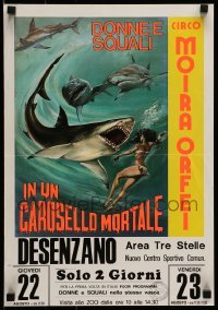 6b091 CIRCO MOIRA ORFEI 14x20 Italian circus poster '80s awesome art of girl and sharks!