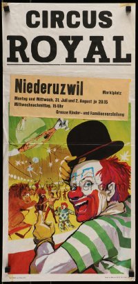6b094 CIRCUS ROYAL 12x28 Italian circus poster '72 cool art of clown pointing to different acts!