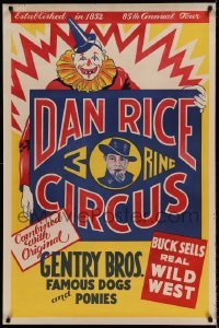 6b097 DAN RICE 3 RING CIRCUS 28x42 circus poster '37 great art of clown and Dan Rice!