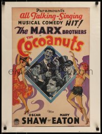 6b810 COCOANUTS 19x25 commercial poster '78 art of all 4 Marx Brothers & sexy showgirls!