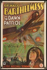 6b817 DAWN PATROL 20x29 commercial poster '70s art of Richard Barthelmess & WWI dogfight!
