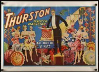 6b848 HOWARD THURSTON 21x29 commercial poster '77 art of the magician pulling everything from hat!