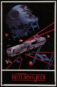 6b887 RETURN OF THE JEDI 22x34 commercial poster '83 huge space battle in front of the Death Star!