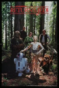 6b888 RETURN OF THE JEDI 22x34 commercial poster '83 Lucas, cool image on forest moon of Endor!