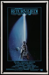 6b886 RETURN OF THE JEDI 22x34 commercial poster '83 art of hands holding lightsaber by Reamer!