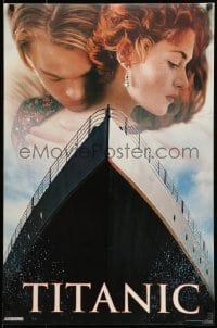 6b925 TITANIC 23x35 commercial poster '97 Leonardo DiCaprio & Kate Winslet over ship!