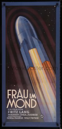 6b935 WOMAN IN THE MOON 18x39 German commercial poster '90s Fritz Lang, Kurt Degen art of rocket!