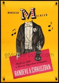 6b259 MONSIEUR MALHEUR RANDEVU A CIRKUSZBAN Hungarian 19x27 '65 guy in a tuxedo w/violin by Koos!