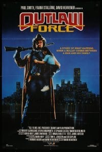 6b749 OUTLAW FORCE 24x36 video poster '88 Paul Smith, Stallone, a bullet between him and family!