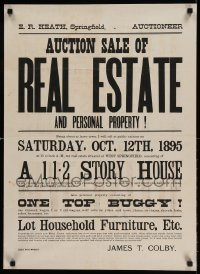 6b493 AUCTION SALE OF REAL ESTATE 21x29 special 1895 one top buggy and more!