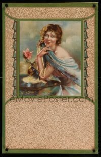 6b519 CHARMING 22x34 special '30s artwork of sexy woman with a vase of flowers by W.B. Foyntes!