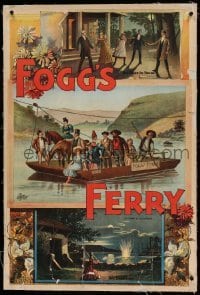 6b037 FOGG'S FERRY linen 28x42 stage poster 1893 montage art with ferry boat & woman shooting!