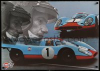 6b310 GULF PORSCHE 917 2-sided 24x33 Swiss advertising poster '70s Jo Siffert & schematic of racer!