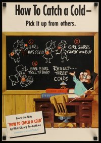6b573 HOW TO CATCH A COLD 14x20 special '51 Disney health class cartoon, blackboard instructions!