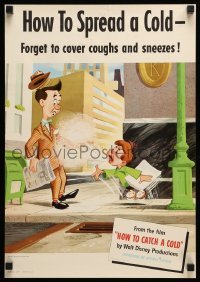 6b575 HOW TO CATCH A COLD 14x20 special '51 Walt Disney health class cartoon, cover your sneezes!