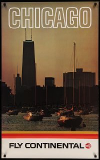 6b063 CONTINENTAL CHICAGO 25x40 travel poster '80s cool image of Chicago Harbor and skyline!