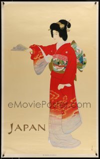 6b067 JAPAN 25x39 Japanese travel poster 1970s woman in kimono by Shoen Uemura!