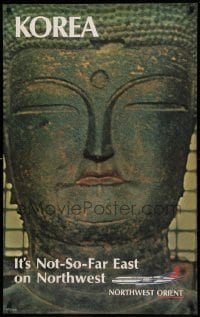 6b071 NORTHWEST ORIENT KOREA 25x40 travel poster '70s cool image of a Buddha statue!