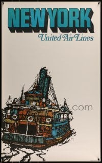 6b087 UNITED AIR LINES NEW YORK 25x40 travel poster '67 cool Jebray art of ferry!