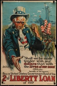 6b040 2ND LIBERTY LOAN 20x30 WWI war poster '17 wonderful art of Uncle Sam by Groesbeck!