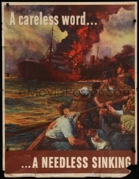 6b044 CARELESS WORD A NEEDLESS SINKING 29x37 WWII war poster '42 art by Anton Otto Fischer!
