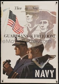 6b055 THEN AS NOW GUARDIANS OF FREEDOM 28x40 war poster '66 two sailors by Lou Nolan!