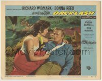 6c457 BACKLASH LC #7 '56 close up of Donna Reed bandaging wounded Richard Widmark!