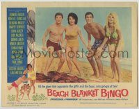 6c463 BEACH BLANKET BINGO LC #2 '65 Frankie & Annette in swimsuits with another couple on beach!