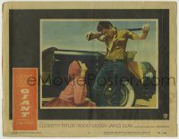 6c605 GIANT LC #6 '56 classic c/u of Liz Taylor kneeling before James Dean with rifle on shoulders!