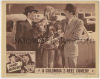 6c629 HECKLER LC '40 wacky Charley Chase in fur coat yawning between Richard Fiske & other man!
