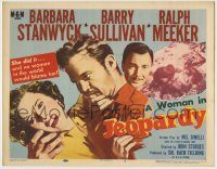 6c240 JEOPARDY TC '53 Barbara Stanwyck in Jeopardy, struggling with Ralph Meeker, film noir!