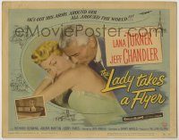 6c260 LADY TAKES A FLYER TC '58 close up of Jeff Chandler nuzzling sexy Lana Turner!