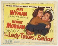 6c261 LADY TAKES A SAILOR TC '49 close up of Jane Wyman hugging boat captain Dennis Morgan!