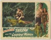6c912 TARZAN & THE LEOPARD WOMAN LC '46 Johnny Weissmuller kneels over slain leopard man!