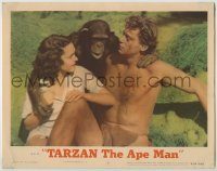 6c914 TARZAN THE APE MAN LC #2 R54 wounded Johnny Weismuller & Maureen O'Sullivan with chimpanzee!