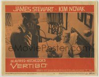 6c965 VERTIGO LC #5 '58 Alfred Hitchcock, standing James Stewart on phone,blonde Kim Novak in bed!