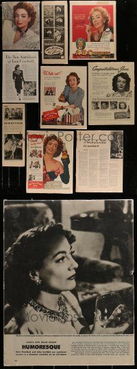 6d209 LOT OF 10 JOAN CRAWFORD SHRINK-WRAPPED MAGAZINE PAGES '40s-60s for products & movies!