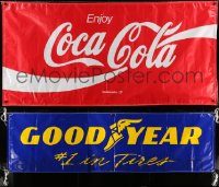6d032 LOT OF 2 UNFOLDED ADVERTISING VINYL BANNERS '90s Goodyear tires & Coca-Cola!