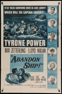 6f019 ABANDON SHIP 1sh '57 Tyrone Power & 25 survivors in a lifeboat which can hold only 12!