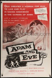 6f022 ADAM & EVE 1sh '58 sexiest art of naked man & woman in the Mexican Garden of Eden!