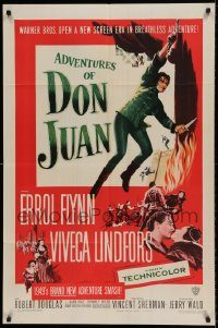 6f025 ADVENTURES OF DON JUAN 1sh '49 Errol Flynn made history when he made love to Viveca Lindfors