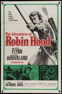 6f026 ADVENTURES OF ROBIN HOOD 1sh R64 great images of Flynn as Robin Hood, Olivia De Havilland!
