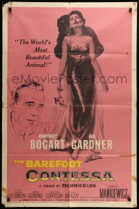 6f060 BAREFOOT CONTESSA 1sh '54 Humphrey Bogart & art of sexy full-length Ava Gardner!
