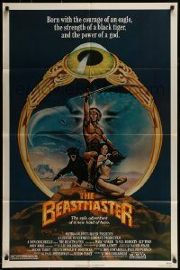 6f067 BEASTMASTER 1sh '82 Taylor art of bare-chested Marc Singer & sexy Tanya Roberts!